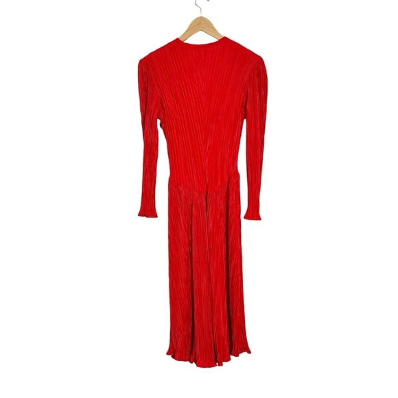 Vintage Plisse Fortuny Style Deep V Red Dress Made in France - Picture 2 of 6